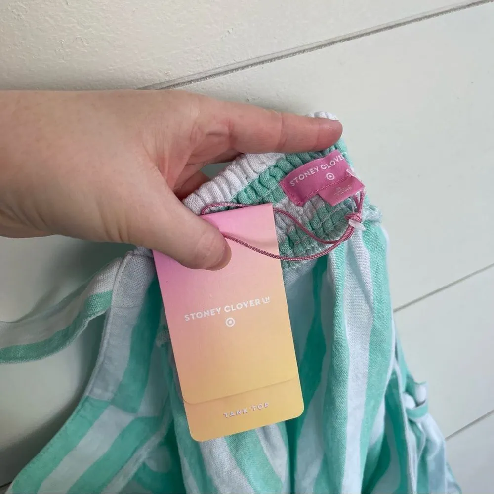 Stoney Clover Lane x Target Green Striped Linen Tank Top - Image 3