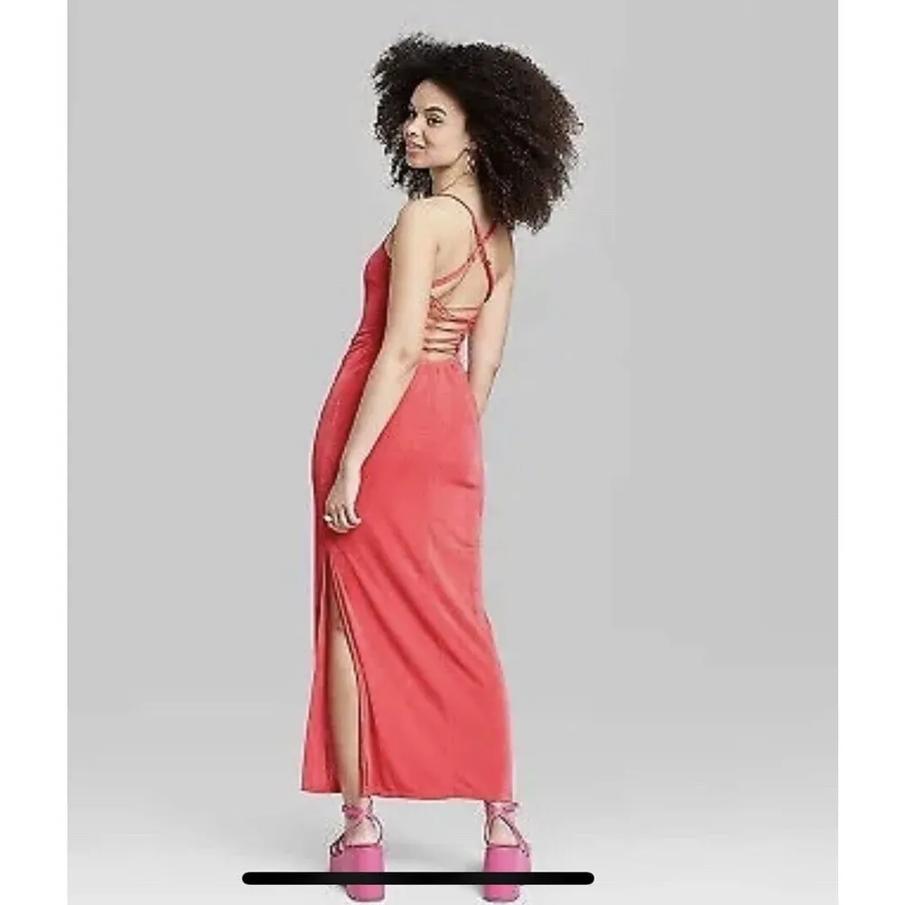 Women's Midi Spaghetti Strap Lace-Up Back Dress Red Wild Fable XXL NWT - Image 2