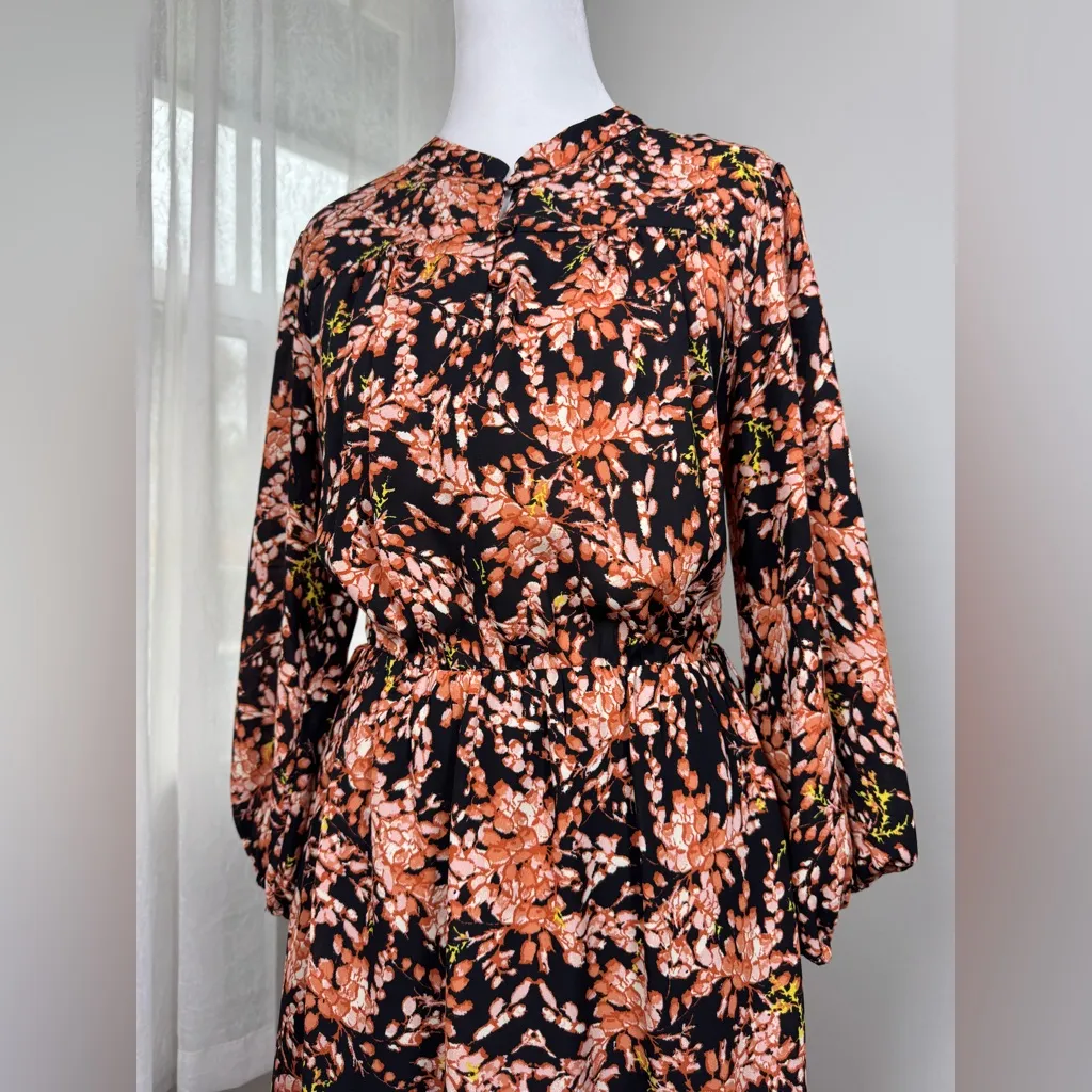 Collective Concepts Black & Orange Floral Print Long Sleeve Knee Length Dress - Image 3