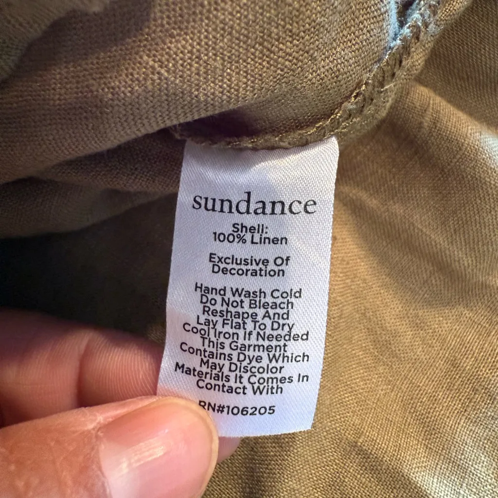 Sundance Sage Green popover Shirt blouse shirt sleeve xs collar linen - Image 7