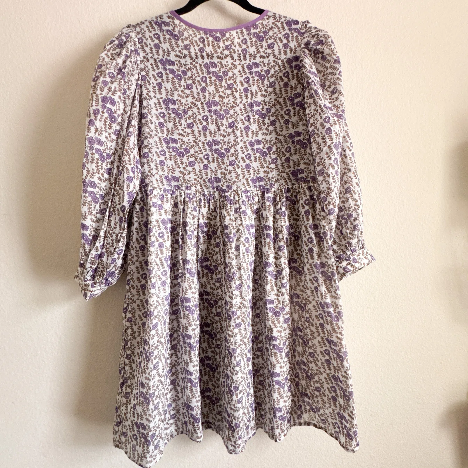 Daughters of India Binita Mini Dress Violet Floral Boho Cotton XS NWT Purple - Image 13