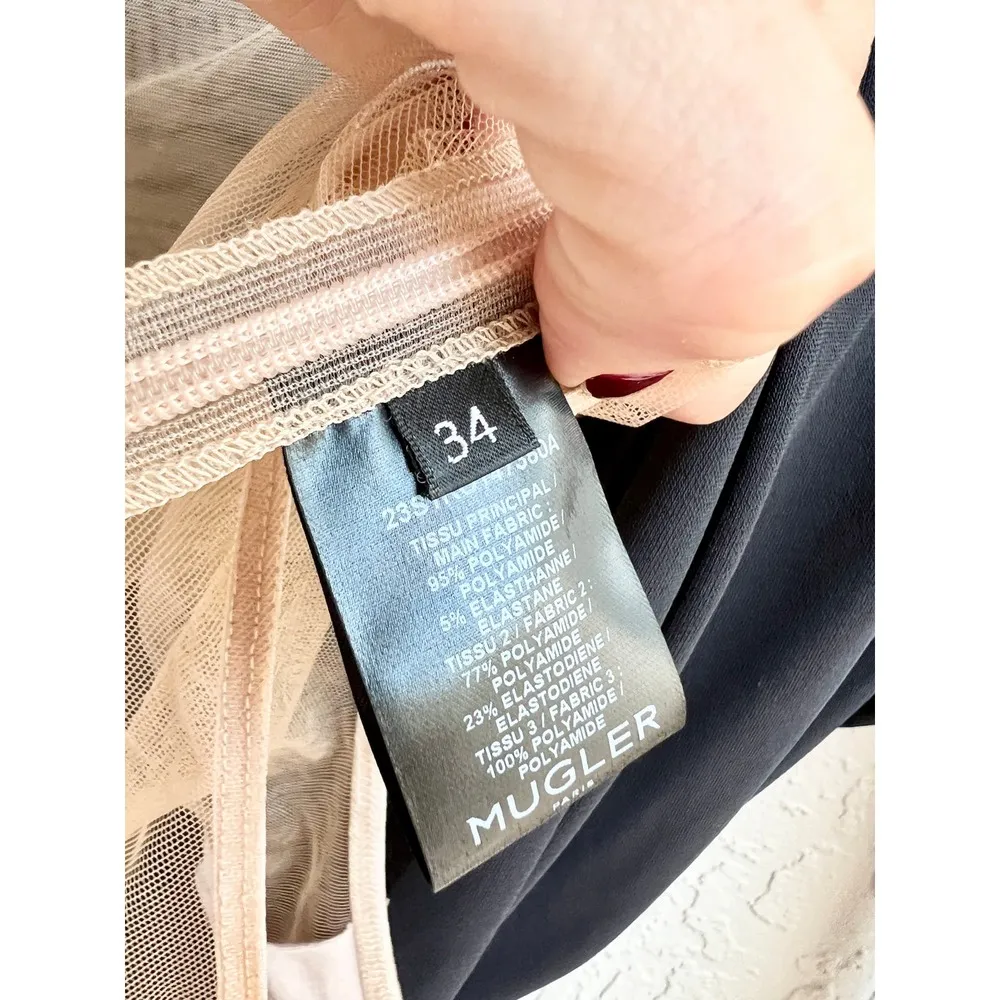 NWT Mugler Abiti Do Robe Jersey Crepe Tulle Mini Dress Black Nude Women's US 0 - Image 13
