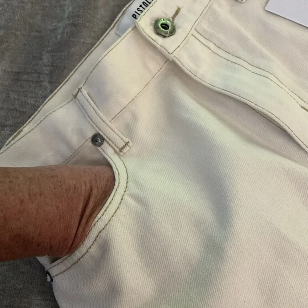 PISTOLA ivory Off White Denim A Line Mini Skirt Size 27 NET Raw Hem Casual Short - Image 13