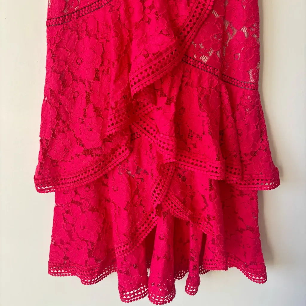 Alice + Olivia Angelita Asymmetric Tiered Lace Midi Dress Pink Formal Wedding - Image 6