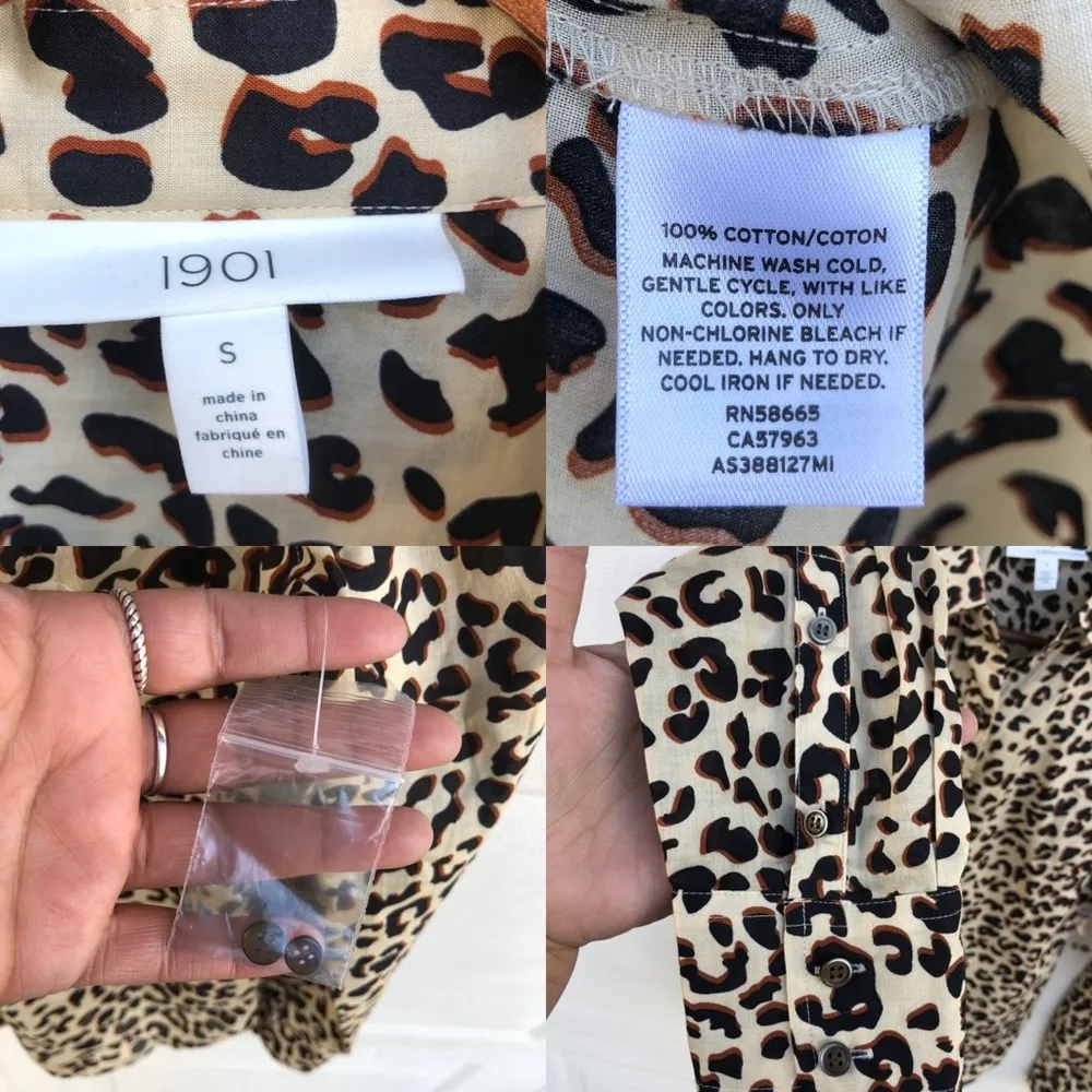 1901  Women’s Shirt Tan Shadow Leopard Button Up Blouse Small - Image 8