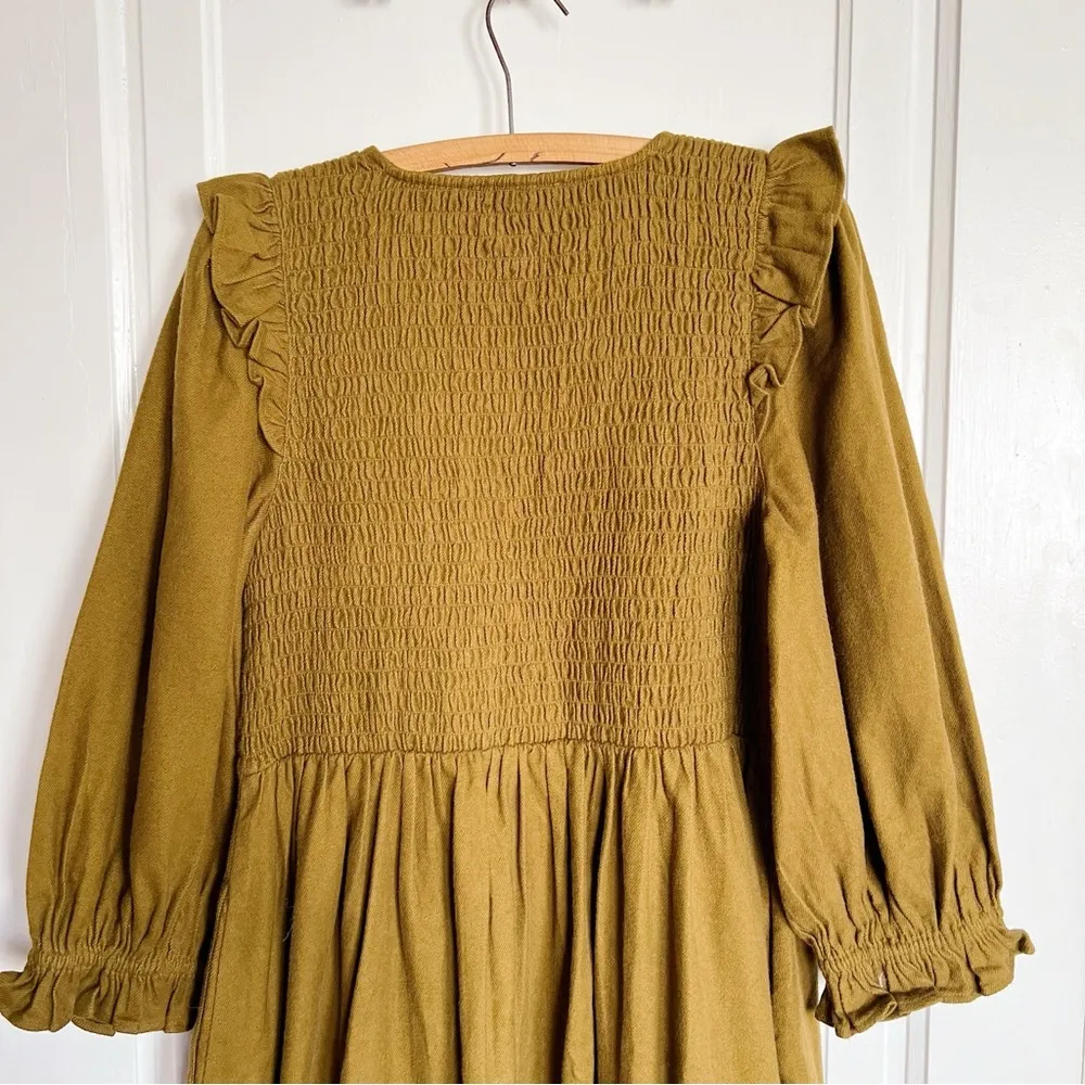 Madewell • Flannel Lucie V-Neck Smocked Mini Dress green ruffle puff sleeve - Image 11