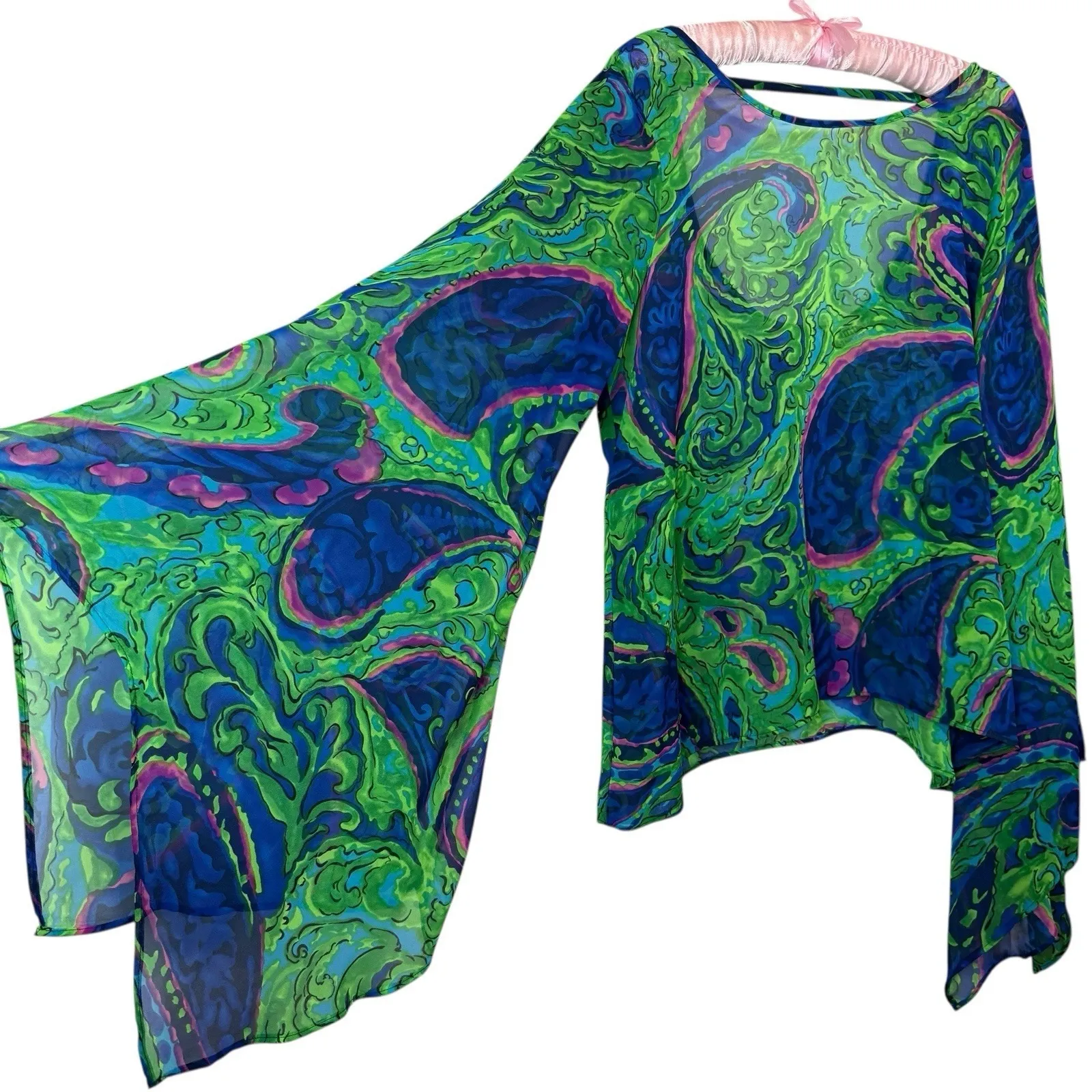 Show Me Your Mumu Oversized M Semi Sheer‎ Tunic Cover Top Chiffon Bell Sleeve Size M - Image 7