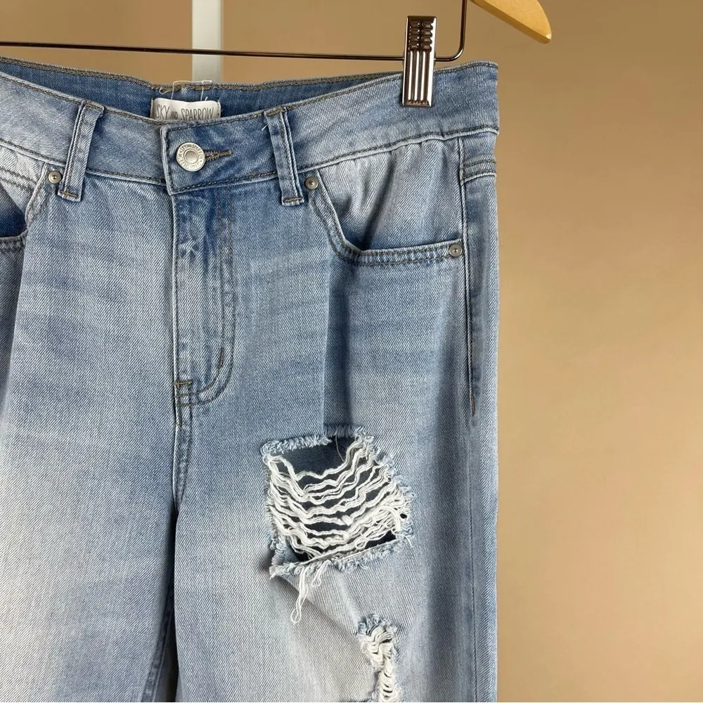 Sky & Sparrow Juniors Size 7 Distressed Raw Hem Light Wash Cali Jeans Beachy - Image 8
