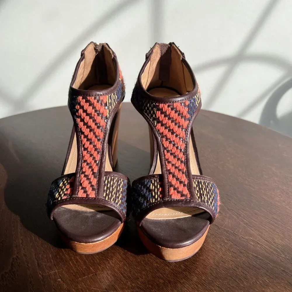 ROWEN Womens Woven Red & Blue Wedge Sandals Size 6‎ With Back Zipper Closure - Image 2