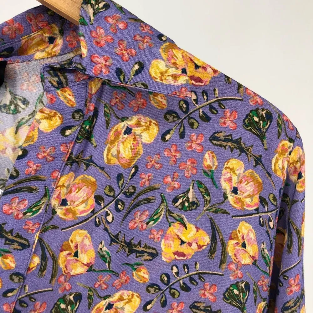 Nrvna Mode Cosette Floral Blouse Purple Floral Long Sleeve NWT size Small - Image 5