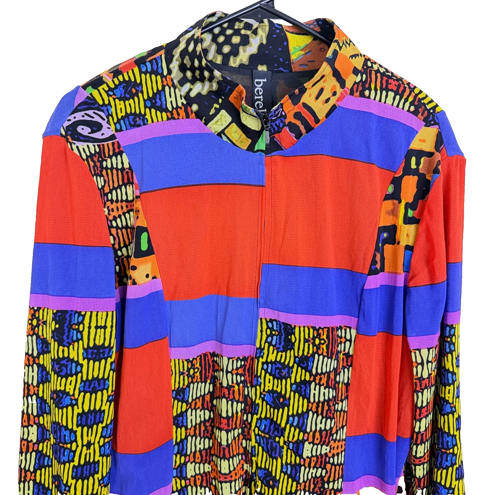 Berek Mesh Jacket Womens 2X Red Art to Wear Full Zip Mixed Print Lined Colorful - Image 3