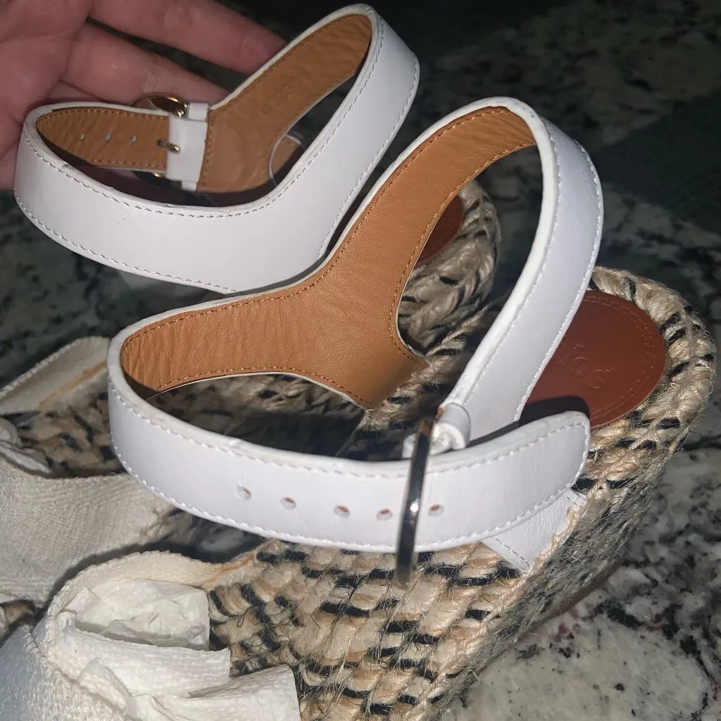 CHLOE
Pila leather and canvas wedge espadrilles white / cream logo resort nwot - Image 7