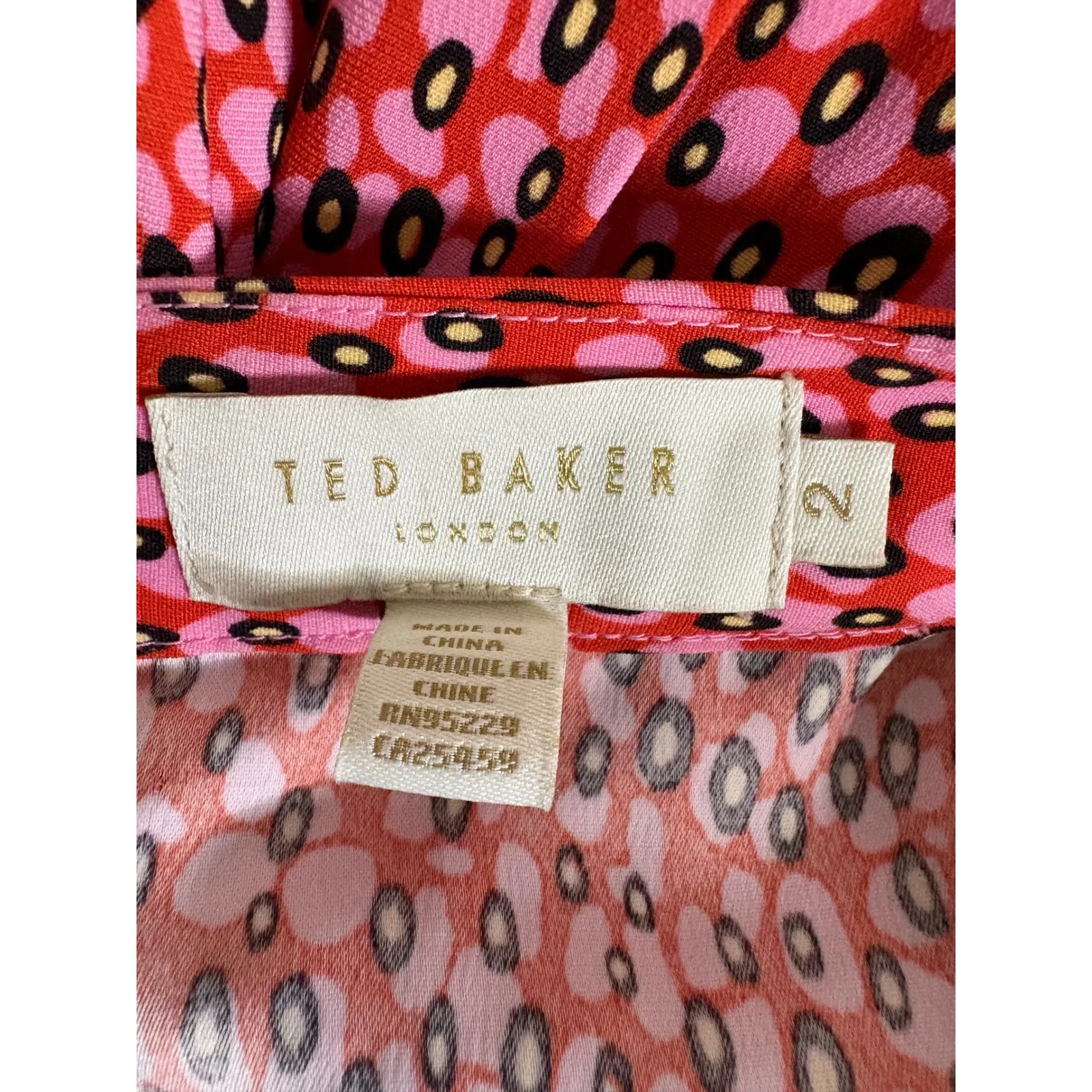 Ted Baker Floral Midi Skirt Pink Red Black Pleated Slit Size 2 - Image 8