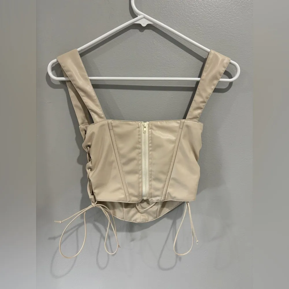 MABLE faux leather corset cropped top side tie night out trendy sexy small - Image 7