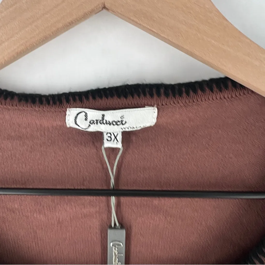 Carducci‎ Mocha Brown Floral Embroidered Rhinestone Button Front Cardigan NWT 3X - Image 2