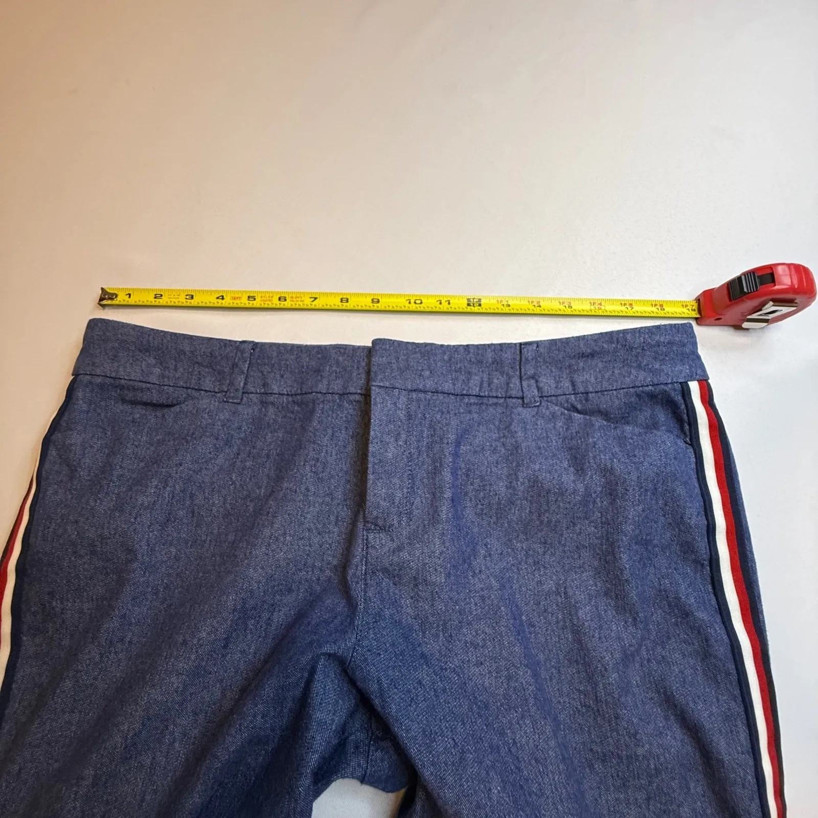 Old Navy  Pixie Ankle Pants Blue Red White Stripe Side Linen Blend Womens Size 14 - Image 9