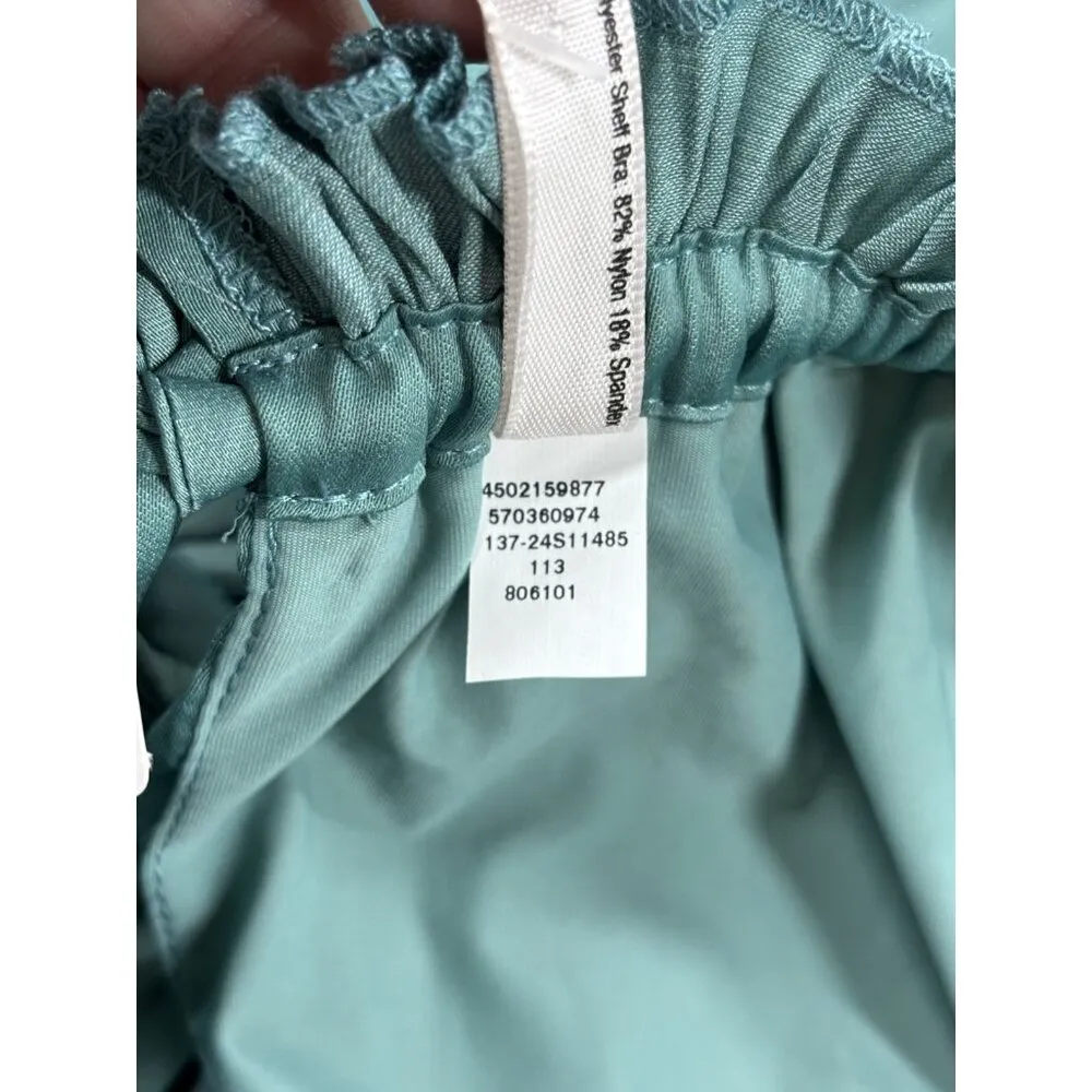 Soma Crinkle Satin Pleated Tie Midi Bra Dress Women's Large Green Ruffle Trim - Image 5