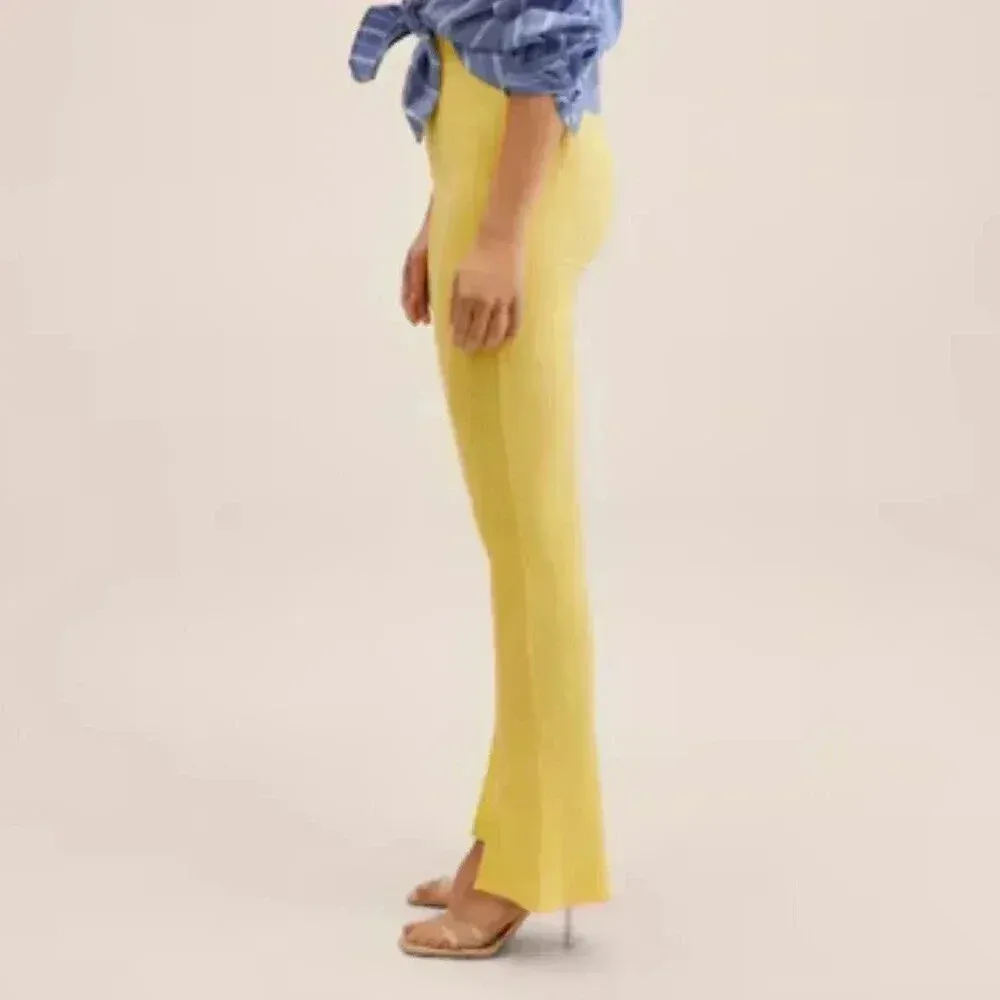 Mango‎ MNG Side Slit Knit Pants Yellow NWT Large - Image 7