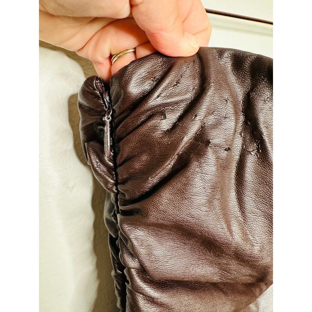 A.L.C. Brown Faux Leather Sleeveless Strapless Ruched Side Cutout Andie Dress 8 - Image 10