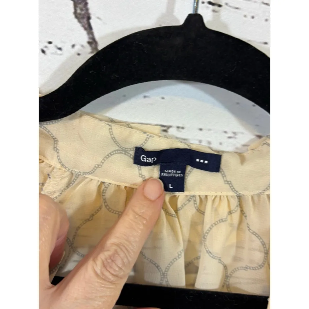 Women's Gap Beige & Gray Patterned Long Sleeve Blouse L - Image 3