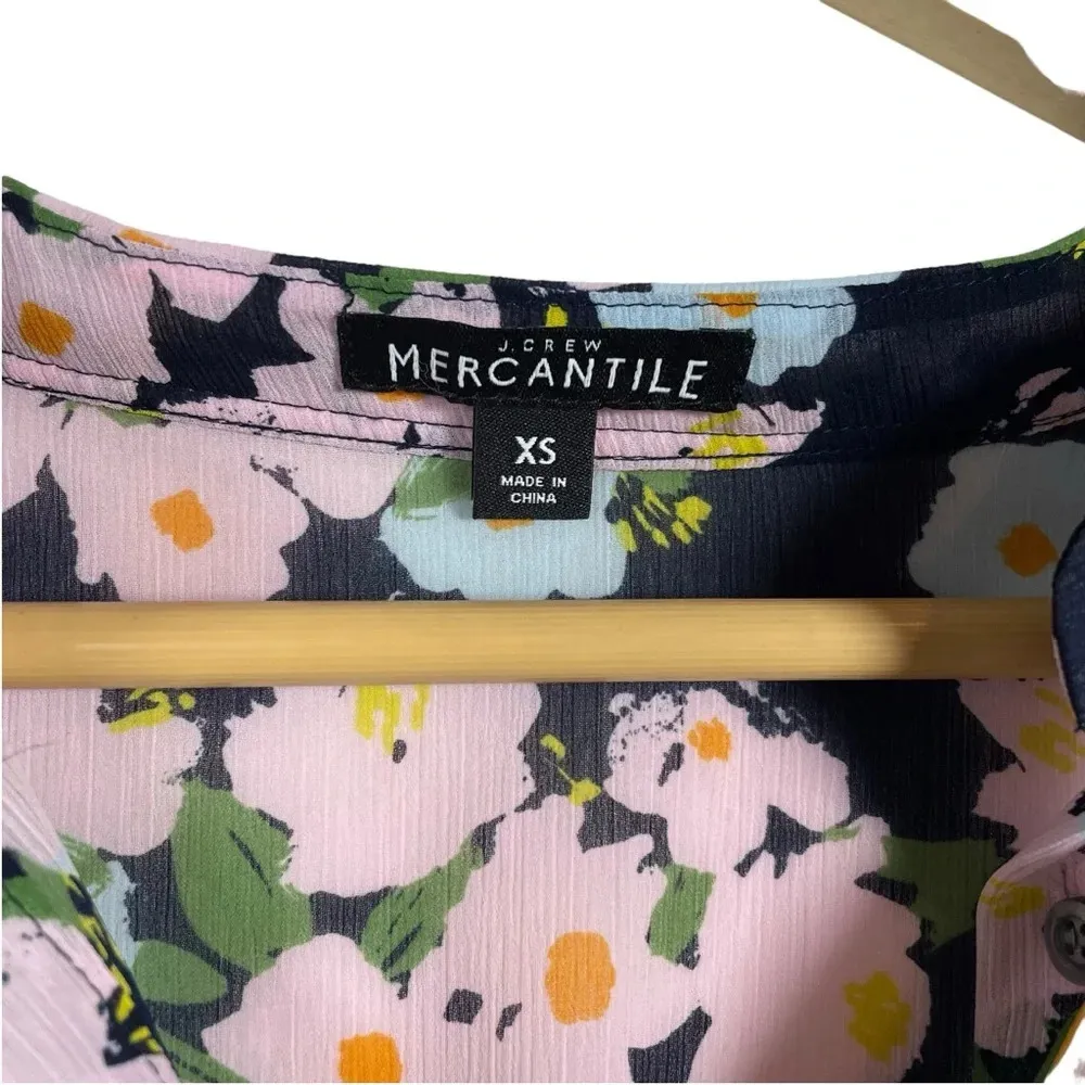 J. Crew Mercantile Drapey Floral Tie-Front Dress in Blue/Purple Size XS - Image 5