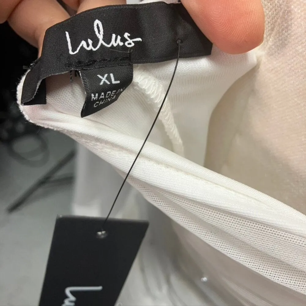 Lulus Flirty Glamour White Mesh Pearl Strapless Crop Top Juniors XL Stretchy - Image 8