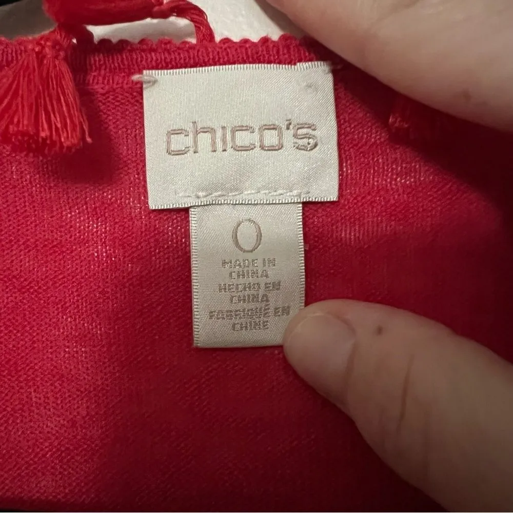 Chico’s Open-Front Tassel Cardigan -‎ Red Linen Blend - Size 0 (Small) - Image 3