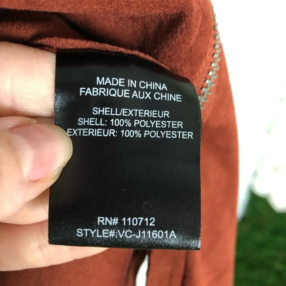 NWT Vigoss Faux Suede Wrap Moto Biker Crop Jacket Size Small Rust Color - Image 8
