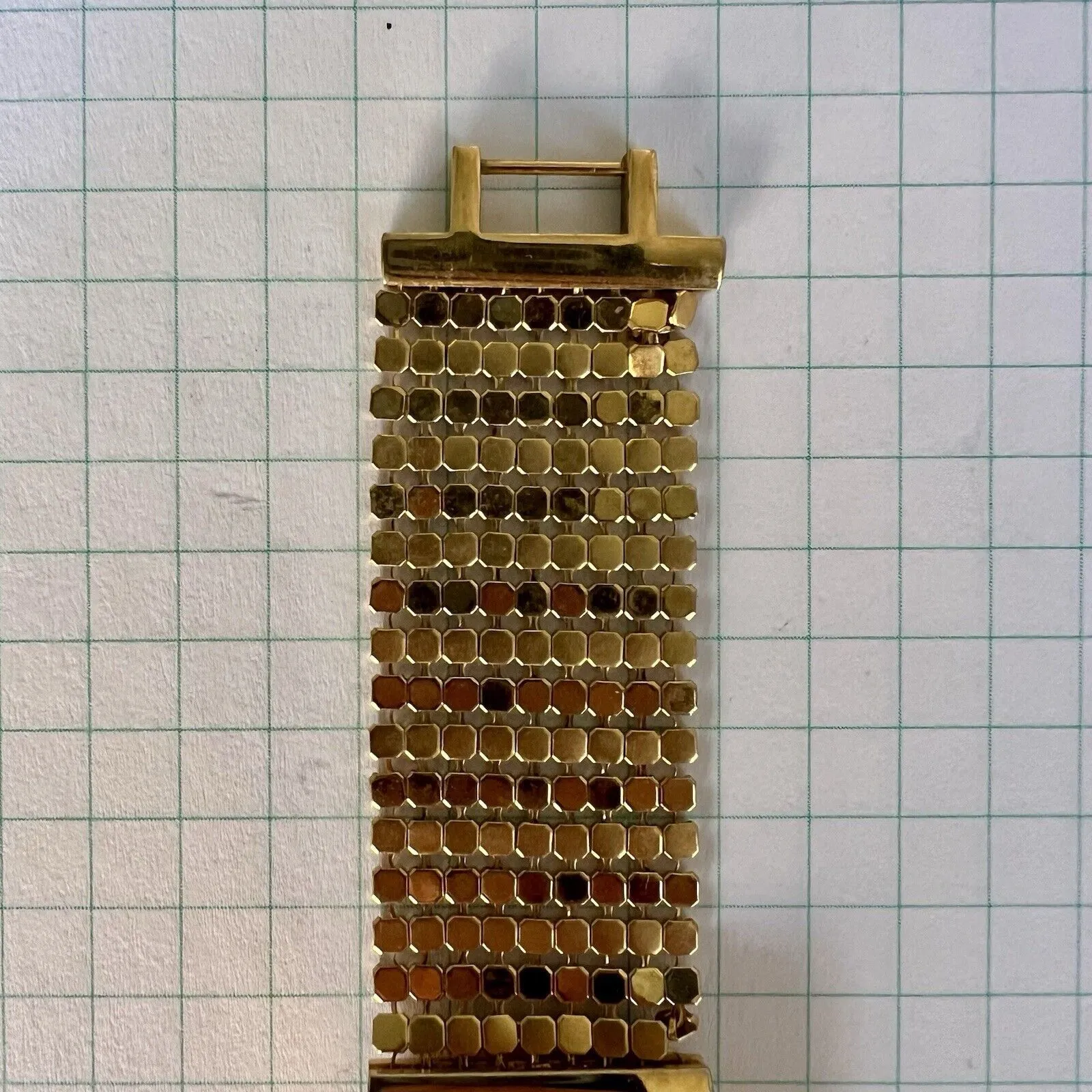 Vintage Mesh Band Gold Tone Watch Bracelet with Foldover Clasp Rectangular Face - Image 4