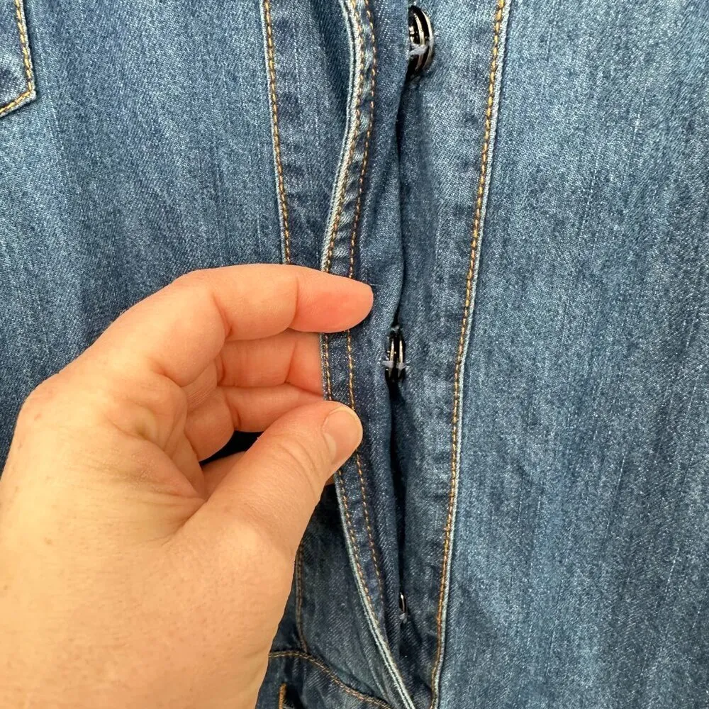 Belinda Women's Button Down Denim Short Romper Drawstring Waist‎ Size Large Blue - Image 3