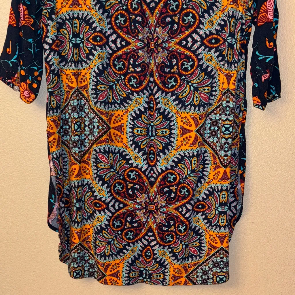 ANTHROPOLOGIE Fig & Flower XL X-LARGE Navy Multicolor Floral Tunic Blouse - Image 9
