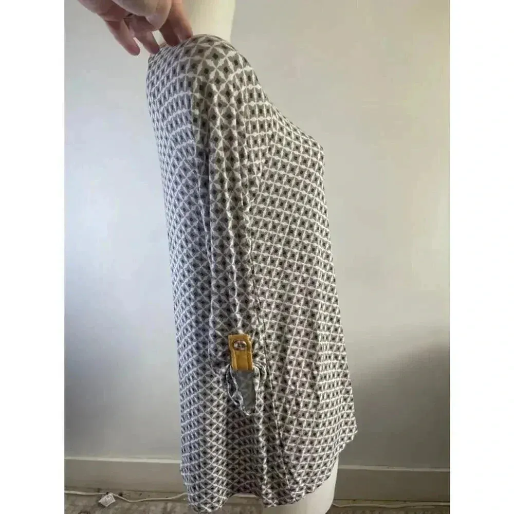 Women's Matilda Jane Grey and Yellow Geometric Print‎ 3/4 Sleeve Top Small 0306 - Image 4