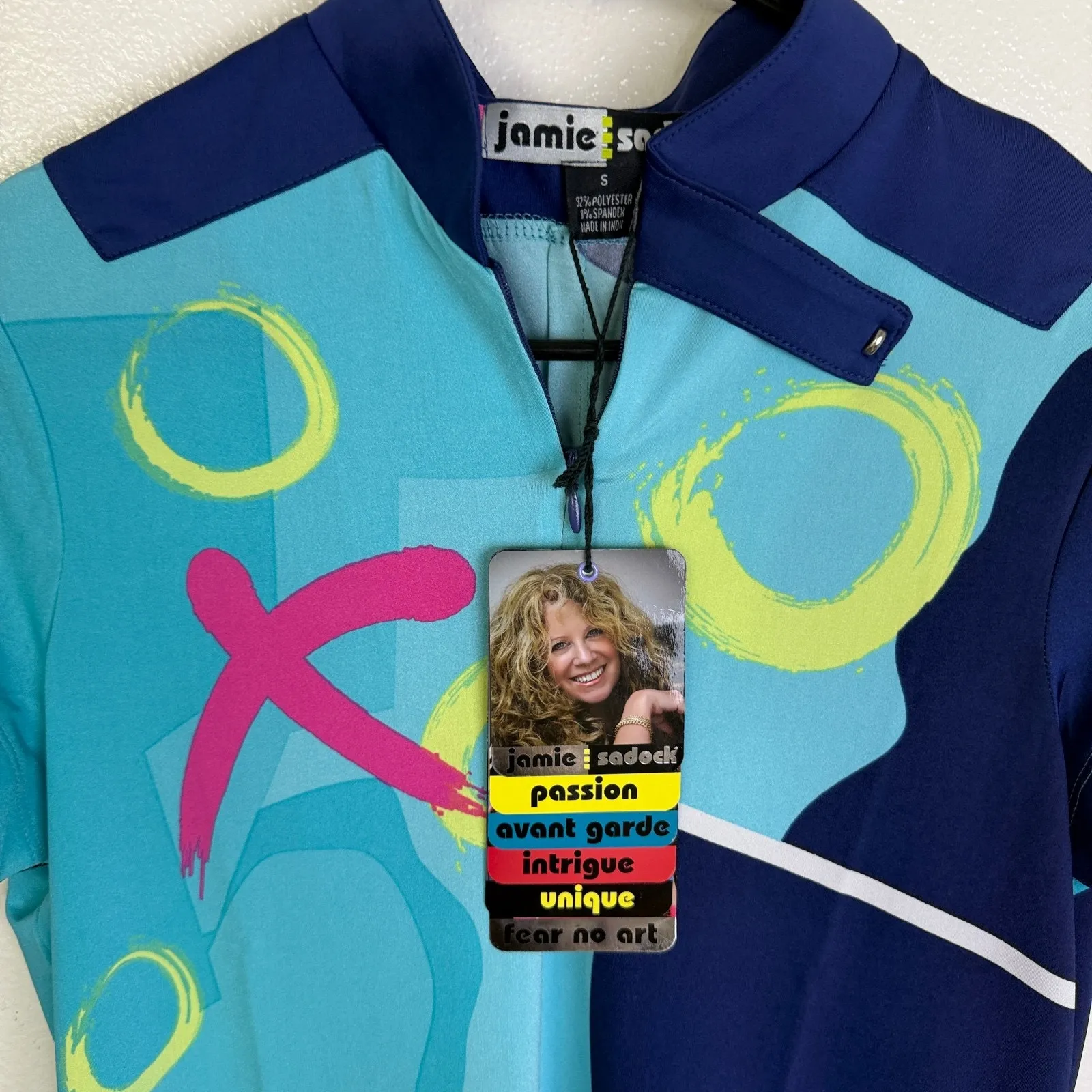 Jamie Sadock Golf Top Womens Small Blue Green 1/4 Zip Short Sleeve Stretch * - Image 6