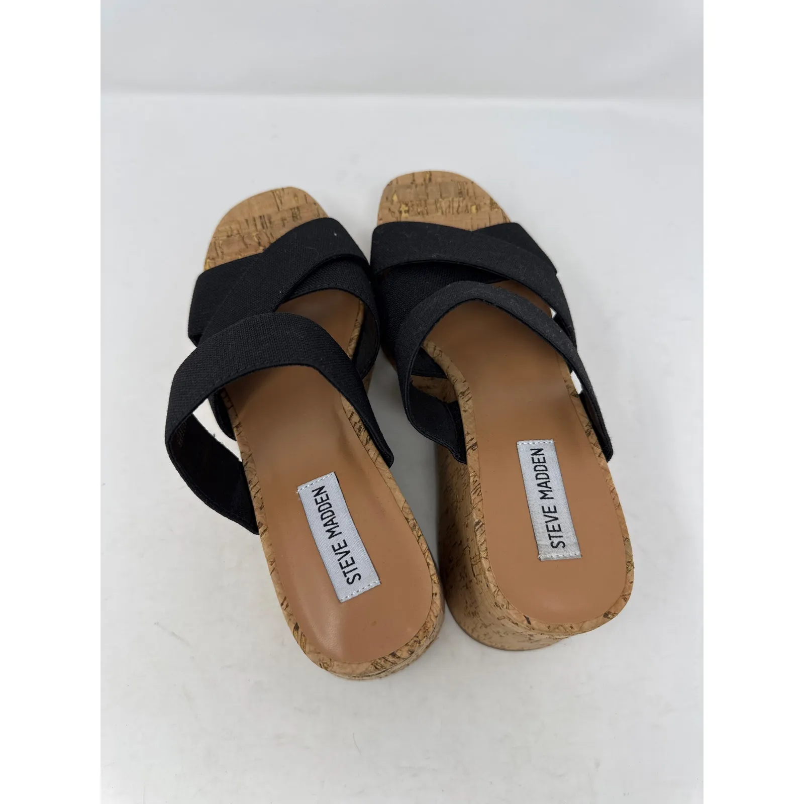 STEVE MADDEN Women's Cork platform Wedge Sandal Slip On Size 10M Black - Image 5