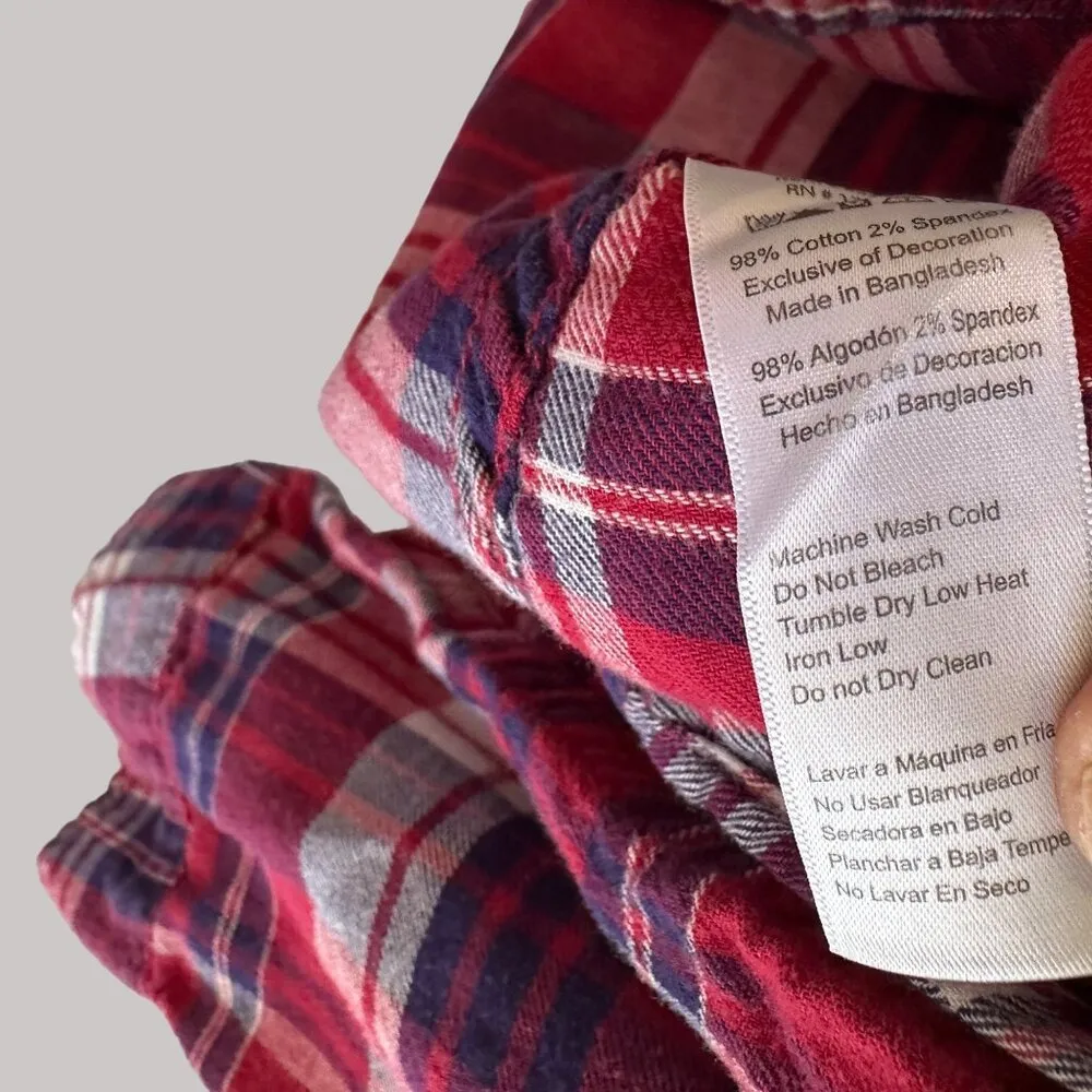 Red & Blue Plaid Girl  Button-Up Long Sleeve Shirt Size XL - Image 7