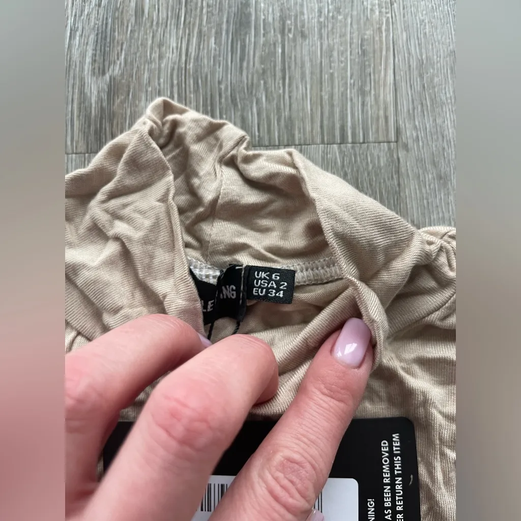 NWT PLT TAN BEIGE JERSEY HIGH NECK LONG SLEEVE HIGH LEG BODYSUIT US2 - Image 3