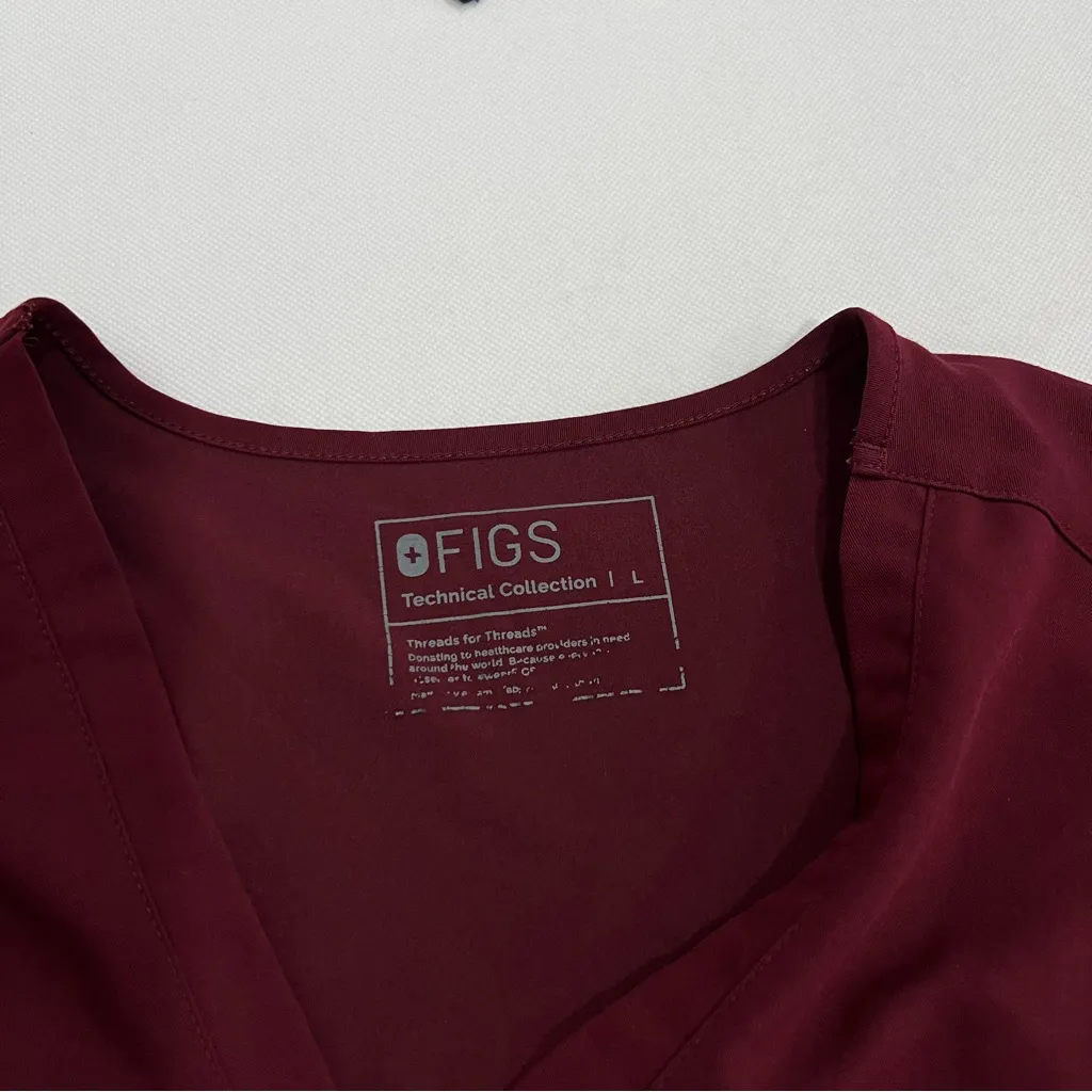 Figs Size Large Burgundy Casma 3 Pocket Scrub Top Short Sleeve Po#1618 - Image 9