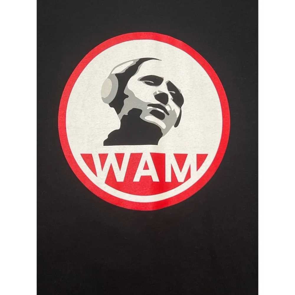 American Apparel Black Red “ WAM” Graphic Print Design T-shirt Sz L Women - Image 2