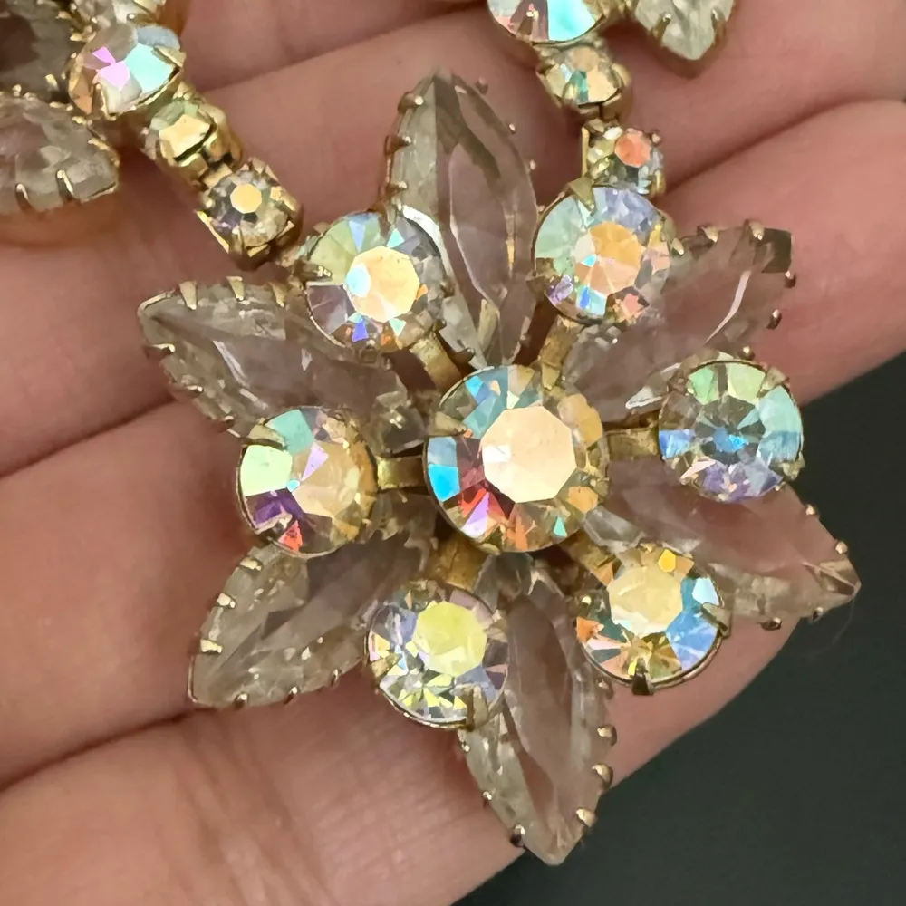 Juliana DeLizza & Elster Demi Parure Aurora Borealis Rhinestones Flower Choker Gold - Image 8