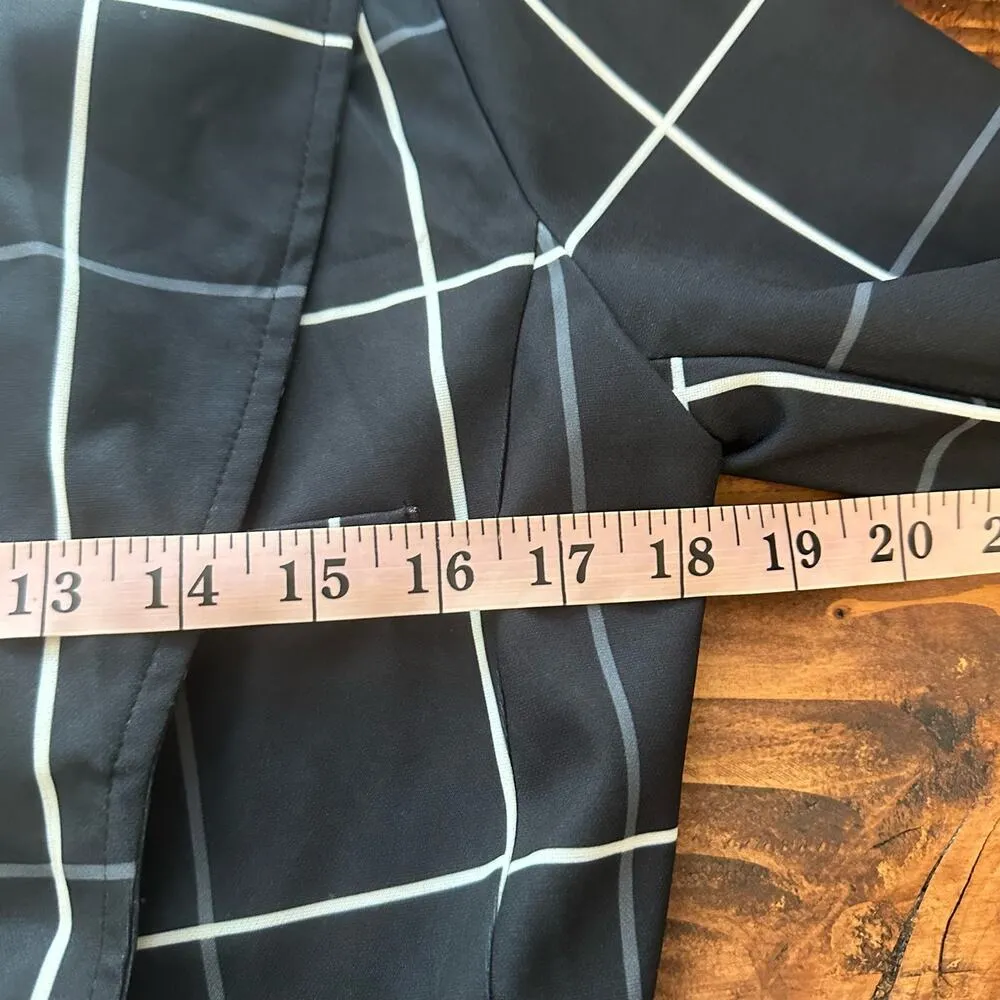 ChicMe Navy Blue Plaid Lightweight Blazer Size Medium Academia Black - Image 7