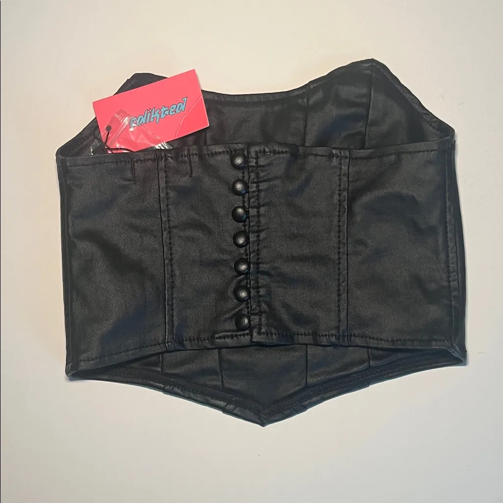 Edikted Faux Leather Strapless Corset Crop Top Small NWT - Image 4