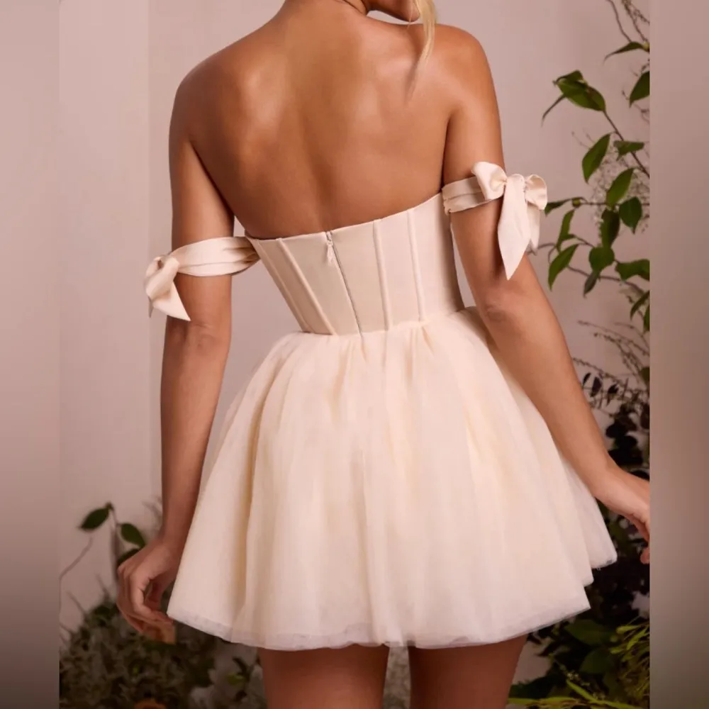 : Off Shoulder Tulle Skirt Mini Dress in Ivory, Size 4, Worn ONCE! - Image 3