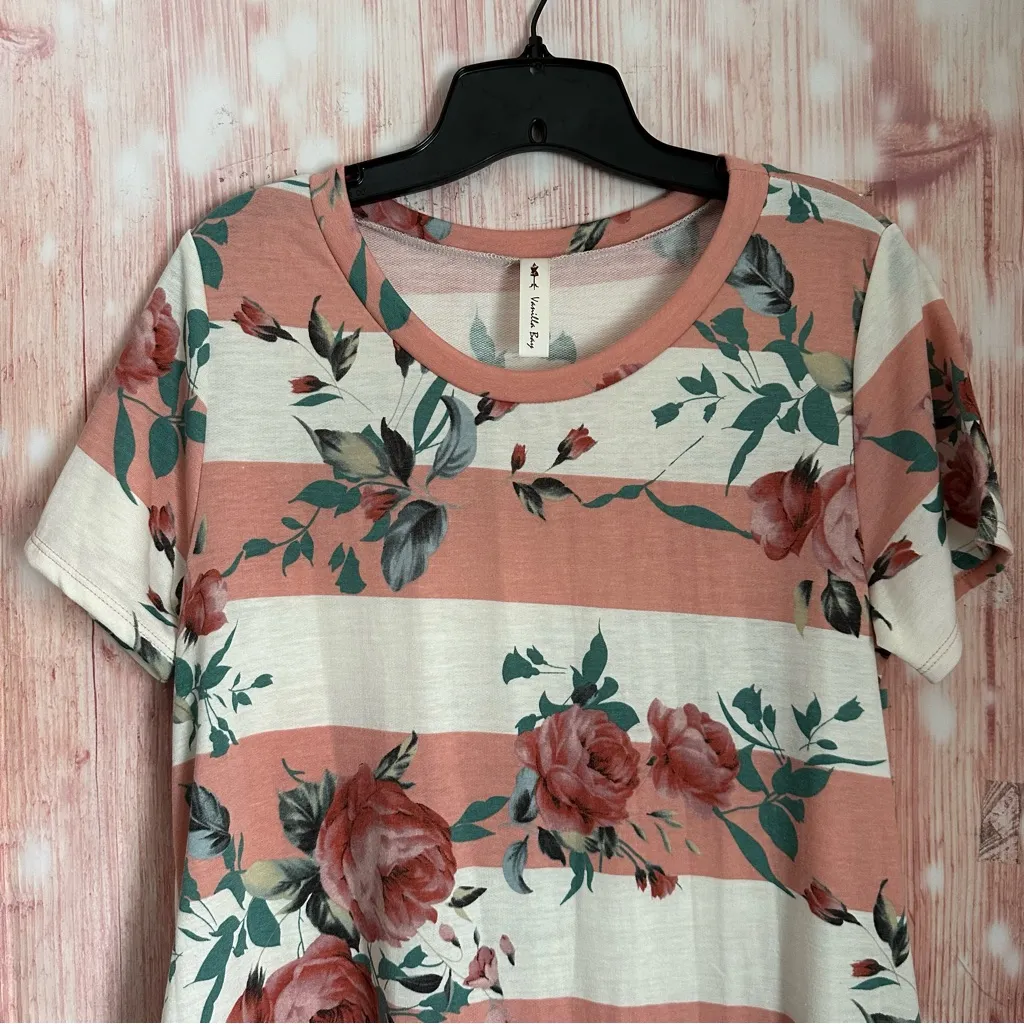 Vanilla Bay Pink Floral White Striped French
Terry Knee Length Dress - Image 4