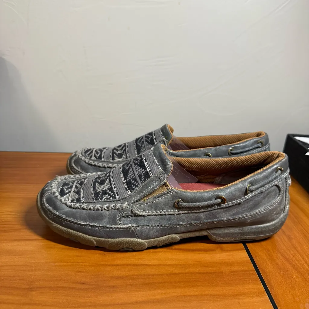 Twisted X Women’s Slip On Driving Moccasin Shoe Western Grey Leather Aztec W9 - Image 2