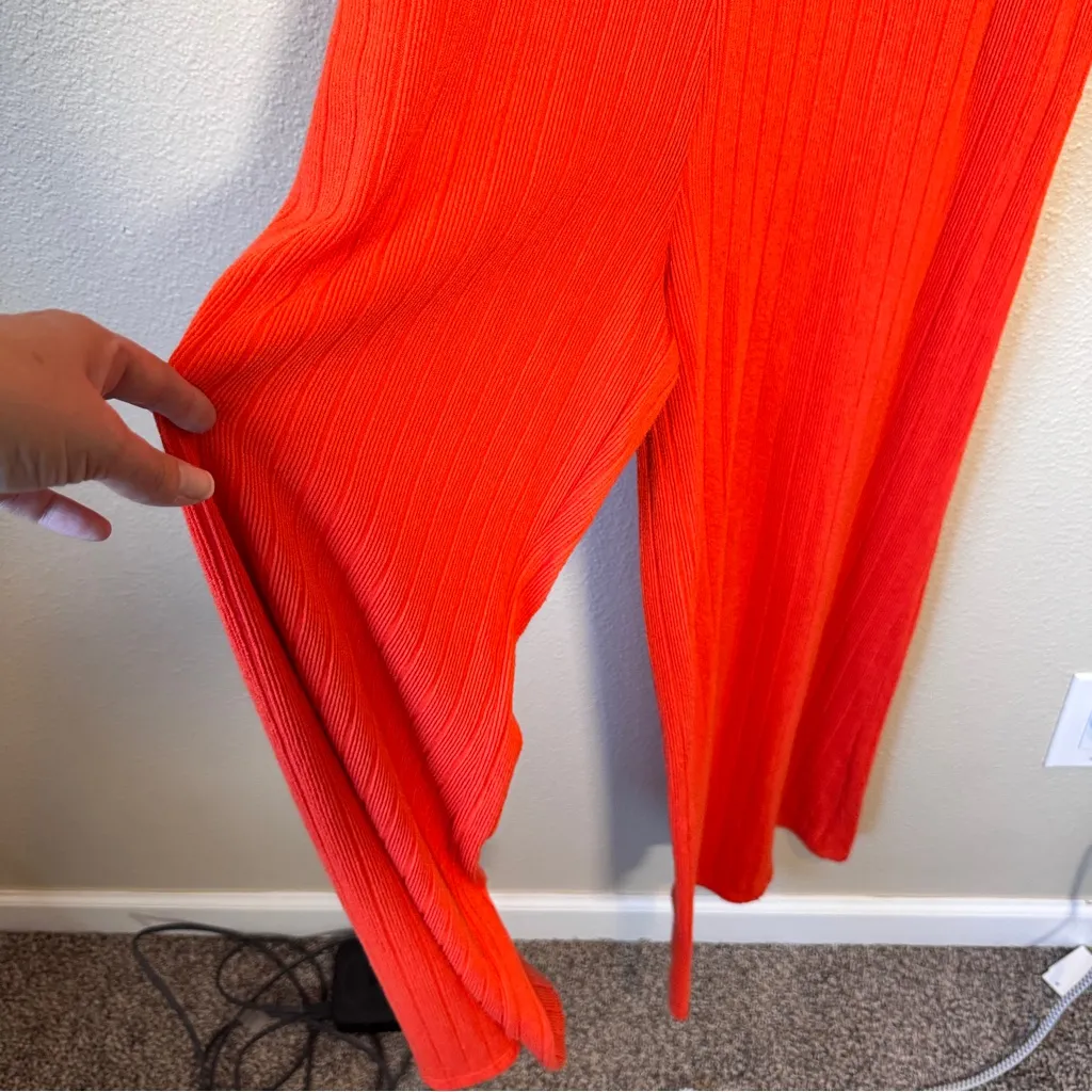 Bucket List Orange Ribbed Wide Leg Jumpsuit Womens L Casual Fall Cozy Boho Size L - Image 8