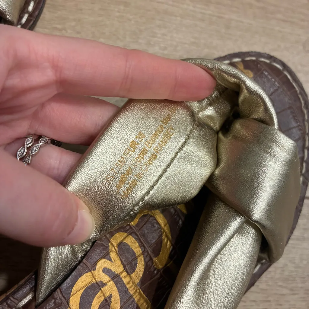 Sam Edelman Ramsey Gold Wedge Sandals Leather Slip On Cork Size 7.5 - Image 7