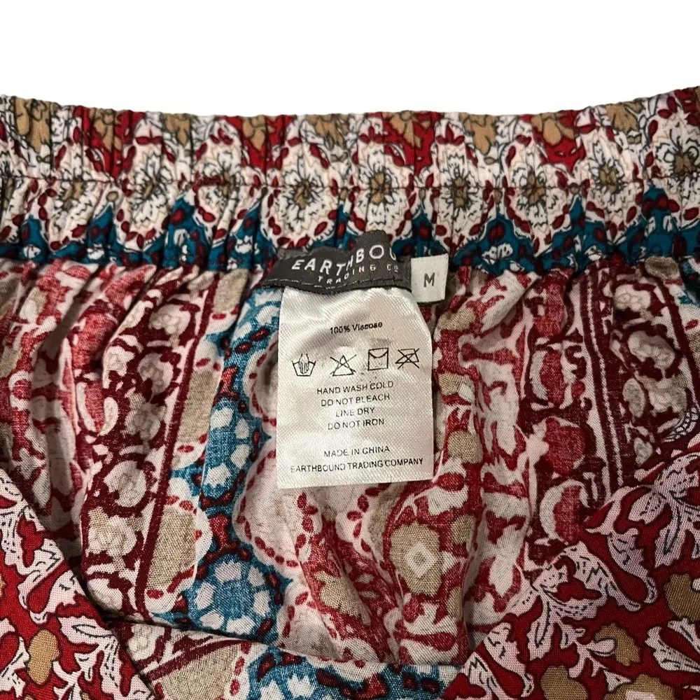 Earthbound Trading faux wrap geometric red, tan, blue boho maxi skirt, Sz M - Image 10