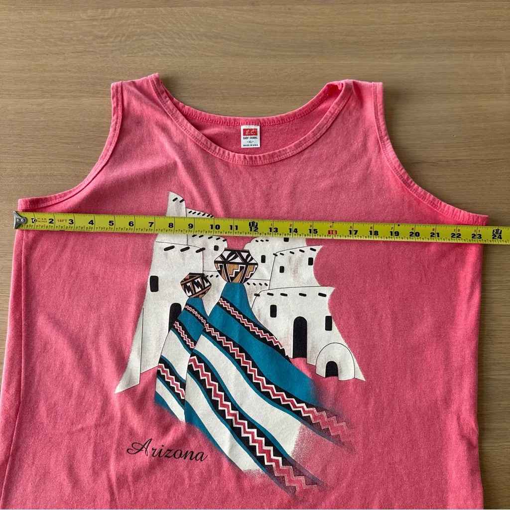 Vintage USA made Tank Top Sz XL Easy Casual Coral Aztec Arizona 100% Cotton West - Image 6