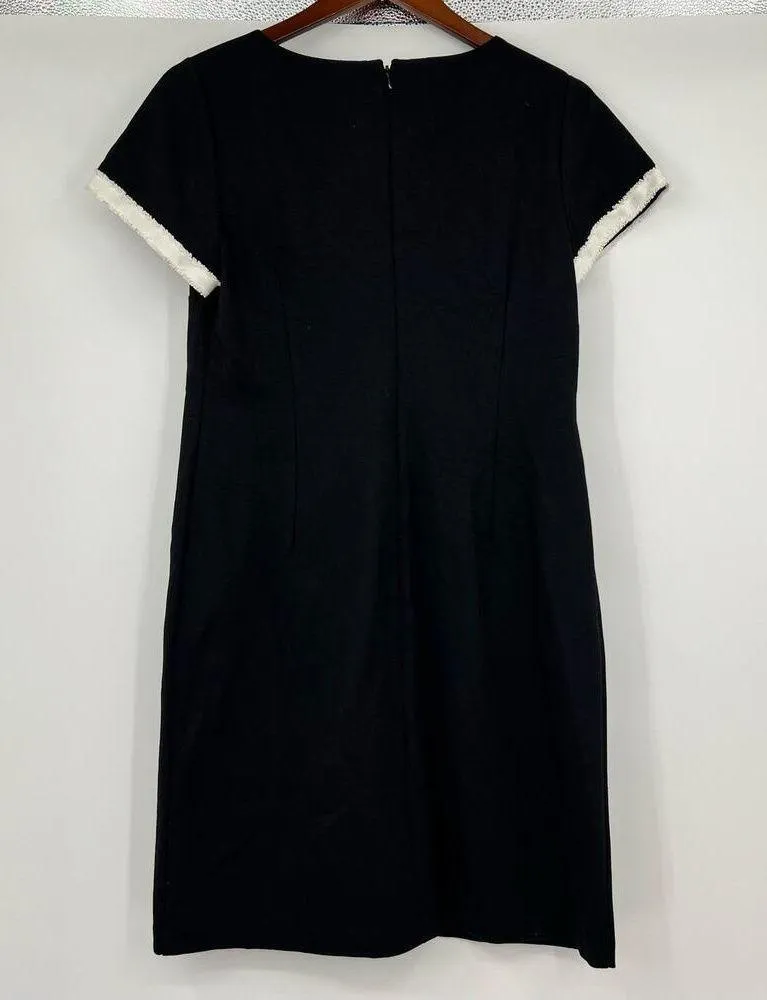 NEW Talbots black with white fringe trim sheath dress short sleeve 10 petite - Image 6
