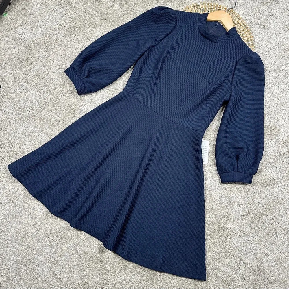 Gal Meets Glam Maggie Dress Textured Knit Fit And Flare Dress Navy Size 6 - Image 4
